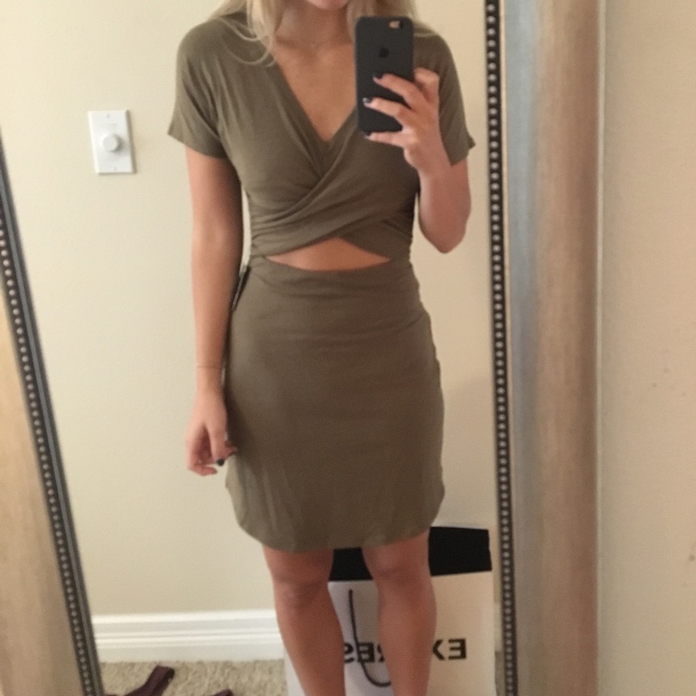 express olive green dress mini cutout t-shirt olive green dress